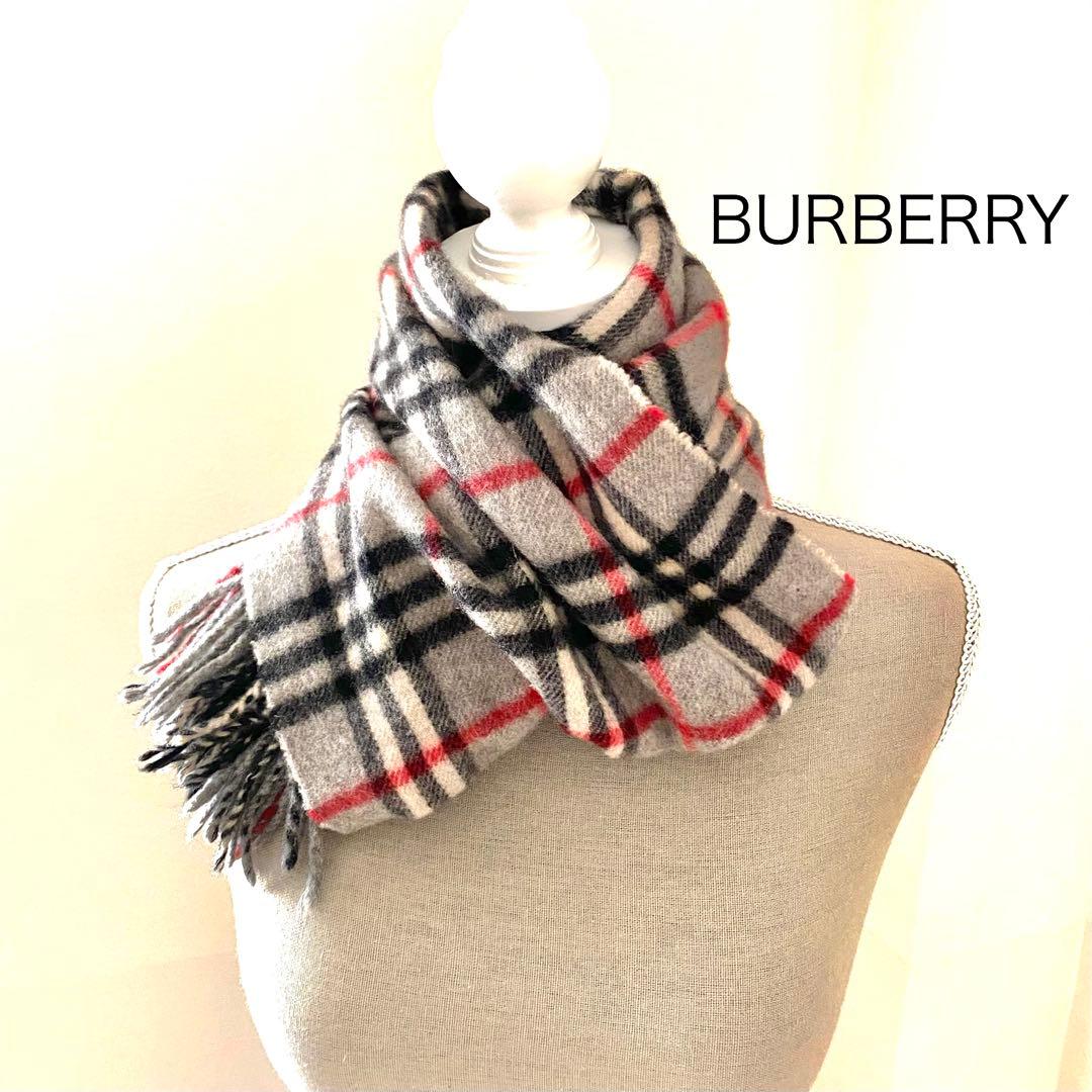 BURBERRYS ロンドン　カシミア100%マフラー　ノバチェック　グレー
