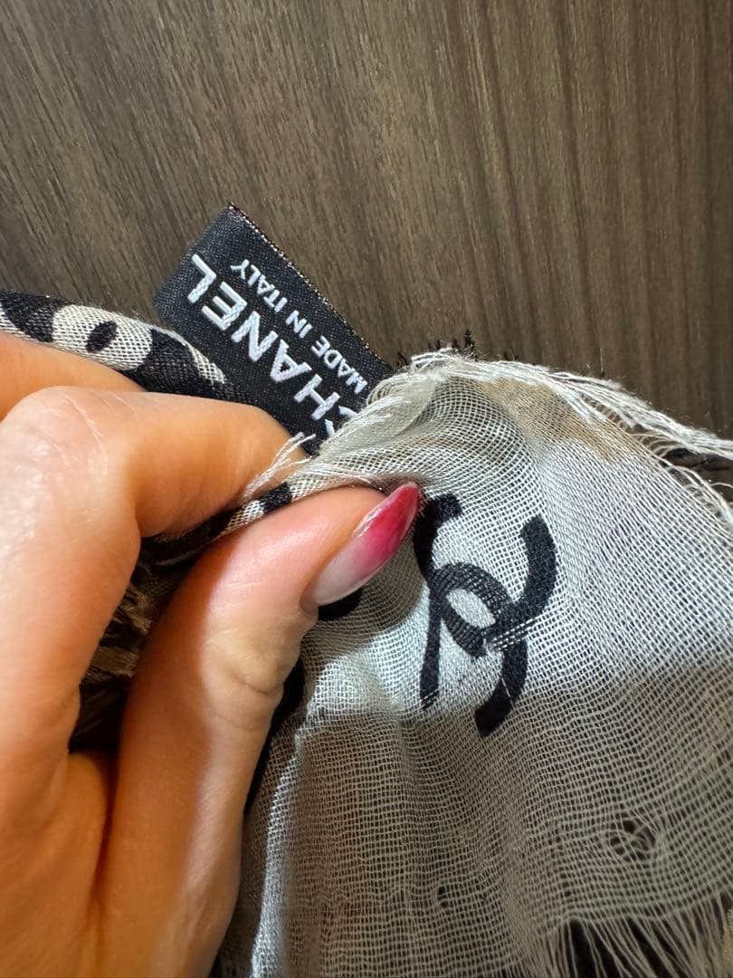 CHANEL ココマーク　カシミアシルク　ストール　白黒　美品