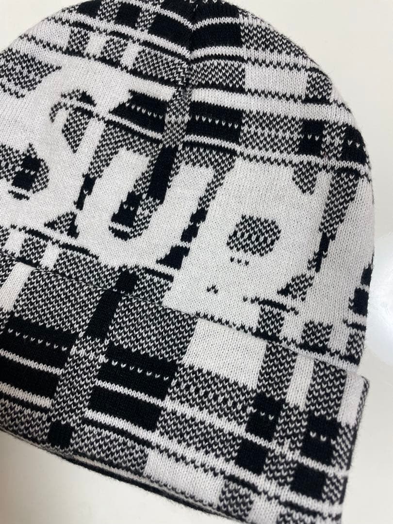 Supreme Big Logo Beanie White Plaid チェック