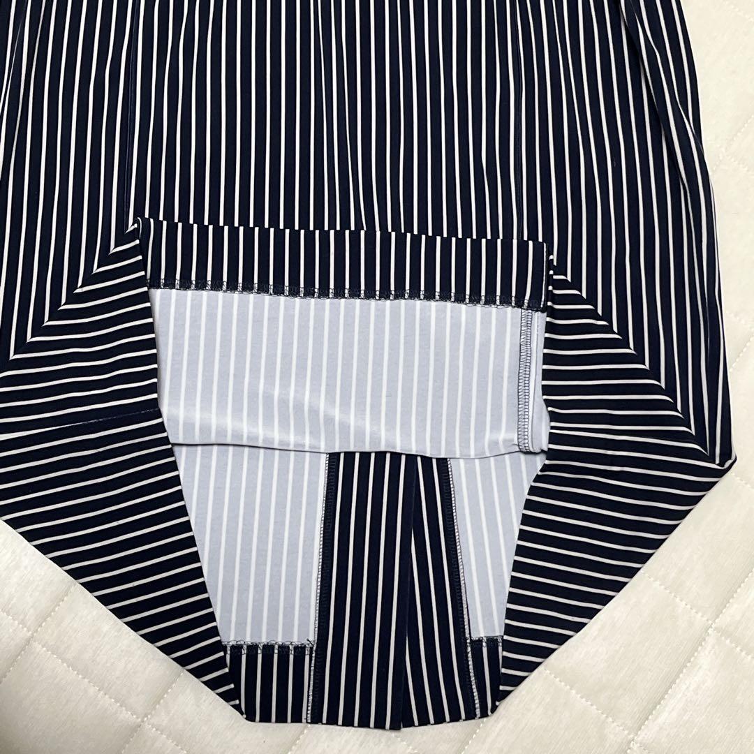 最終値下げ美品kaymeケイミー ネイビーストライプ パイピングワンピース七分袖