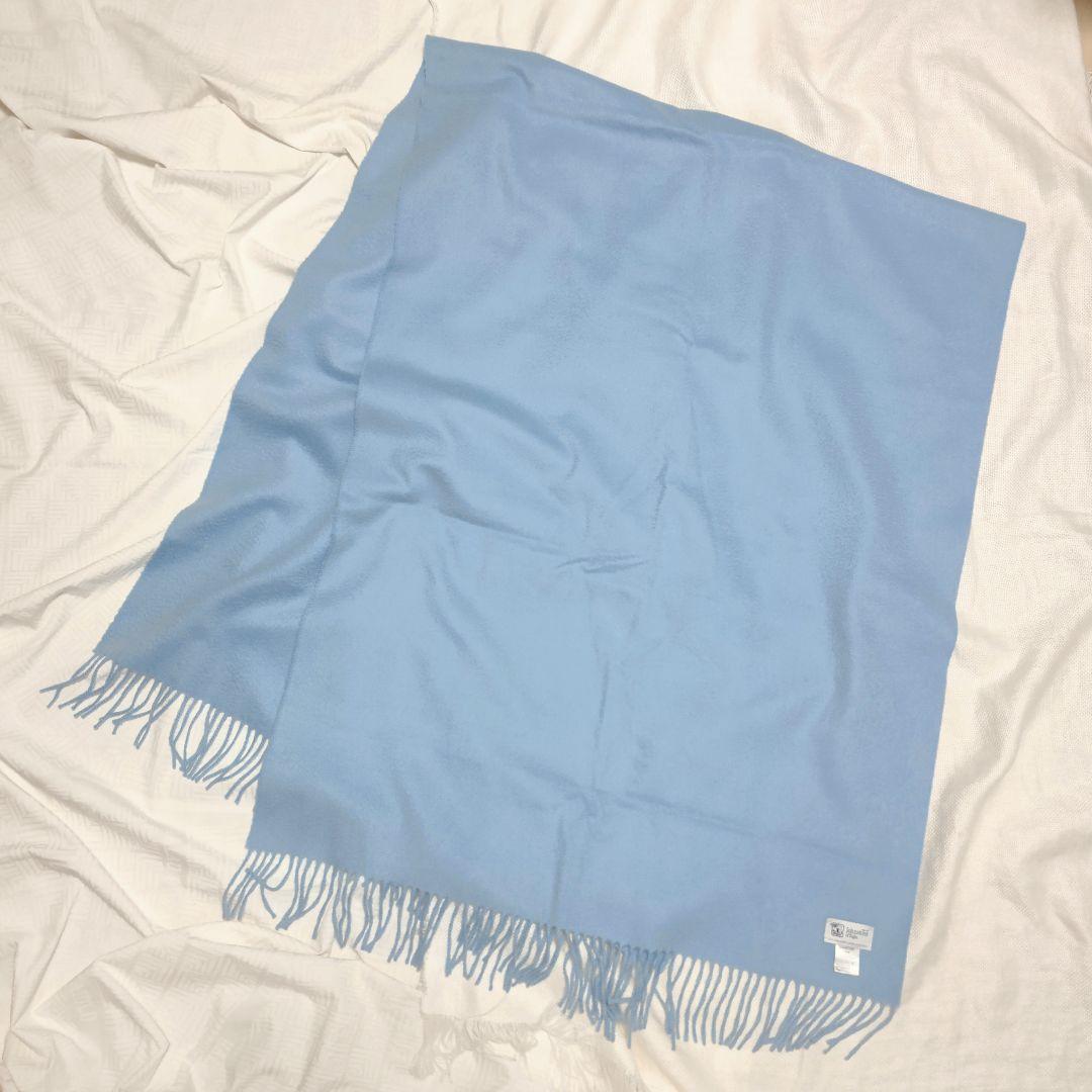 JOHNSTONSジョンストンズ100%カシミヤ大判プレーンストールマフラー薄青