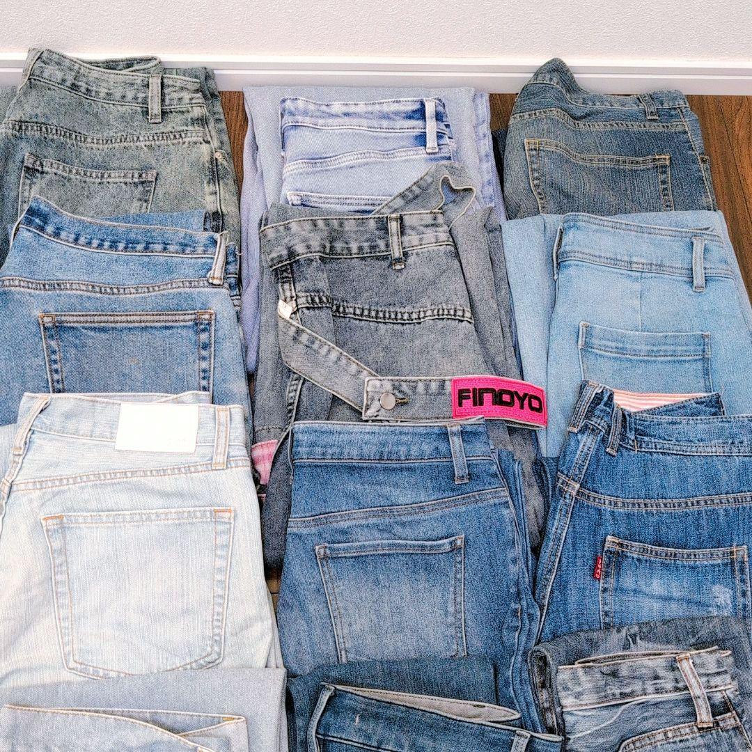 薄い色 デニムパンツ まとめ売り40本 リメイク素材 パッチワーク ハンドメイド