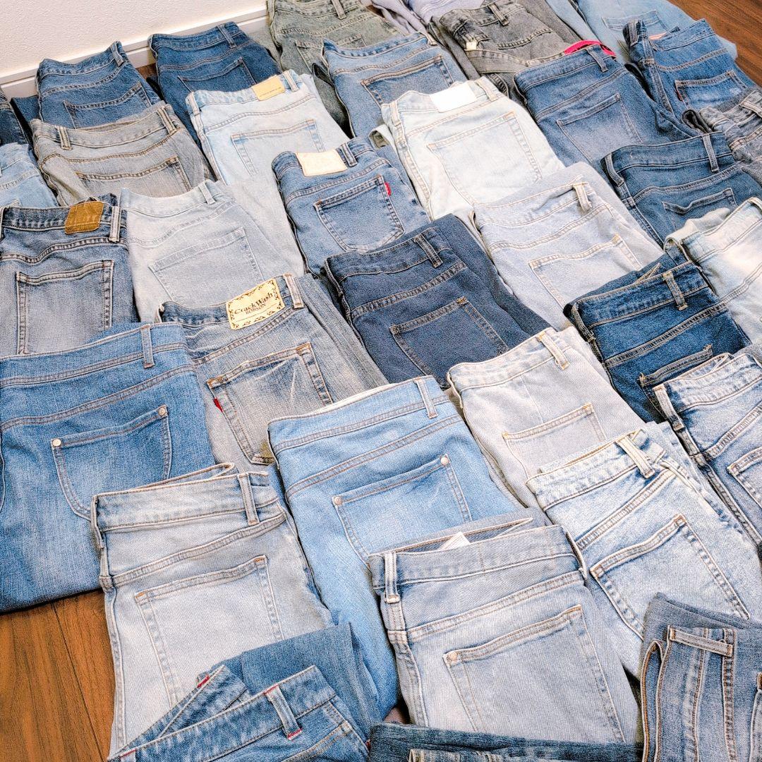 薄い色 デニムパンツ まとめ売り40本 リメイク素材 パッチワーク ハンドメイド