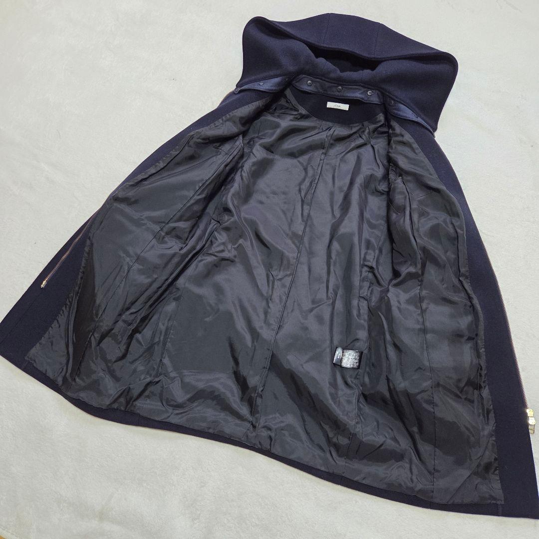 【美品】IÉNA 2way フード付替え ノーカラー ジップコート ネイビー M