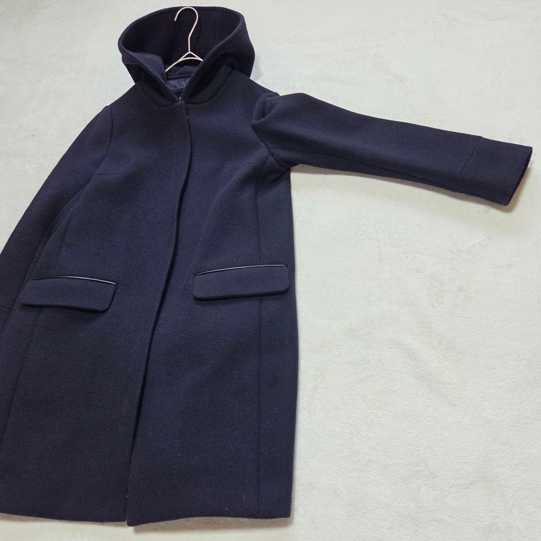 【美品】IÉNA 2way フード付替え ノーカラー ジップコート ネイビー M