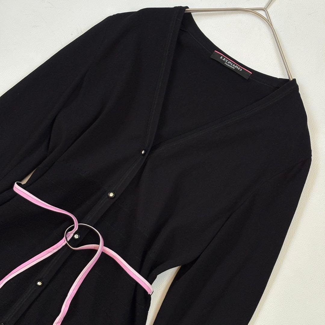 近年物 極美品✨レオナール カンカン素材 ロングカーディガン 羽織り 黒