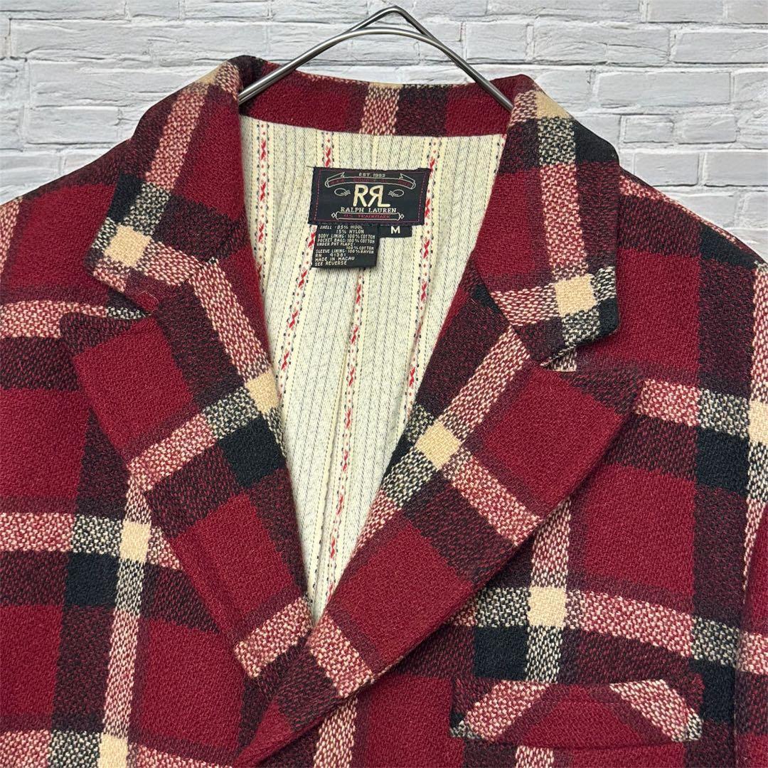 RRL ラルフ チェック ウール テーラードジャケット レッド 赤M