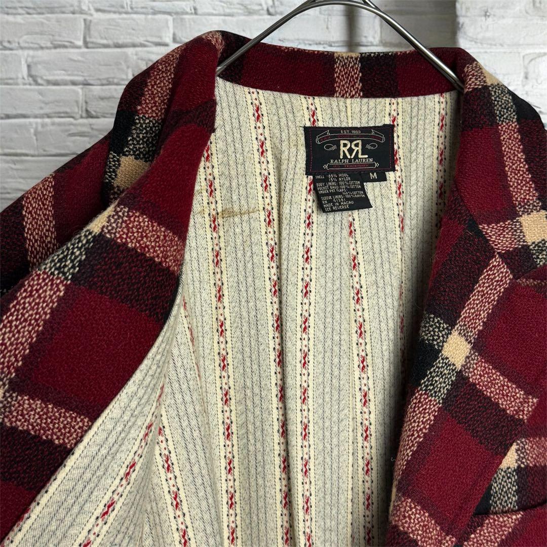 RRL ラルフ チェック ウール テーラードジャケット レッド 赤M