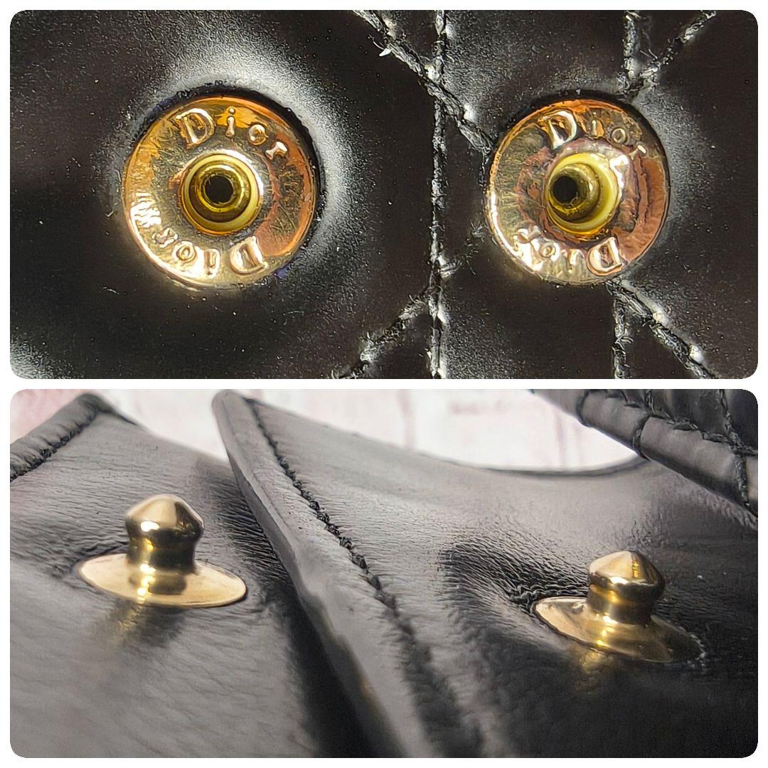 【美品】ディオール 三つ折財布 ロータス カナージュ エナメル ラムスキン／黒K