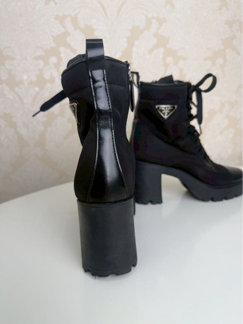 【極美品】PRADA プラダ モノリス ナイロン×レザー アンクルブーツ 37