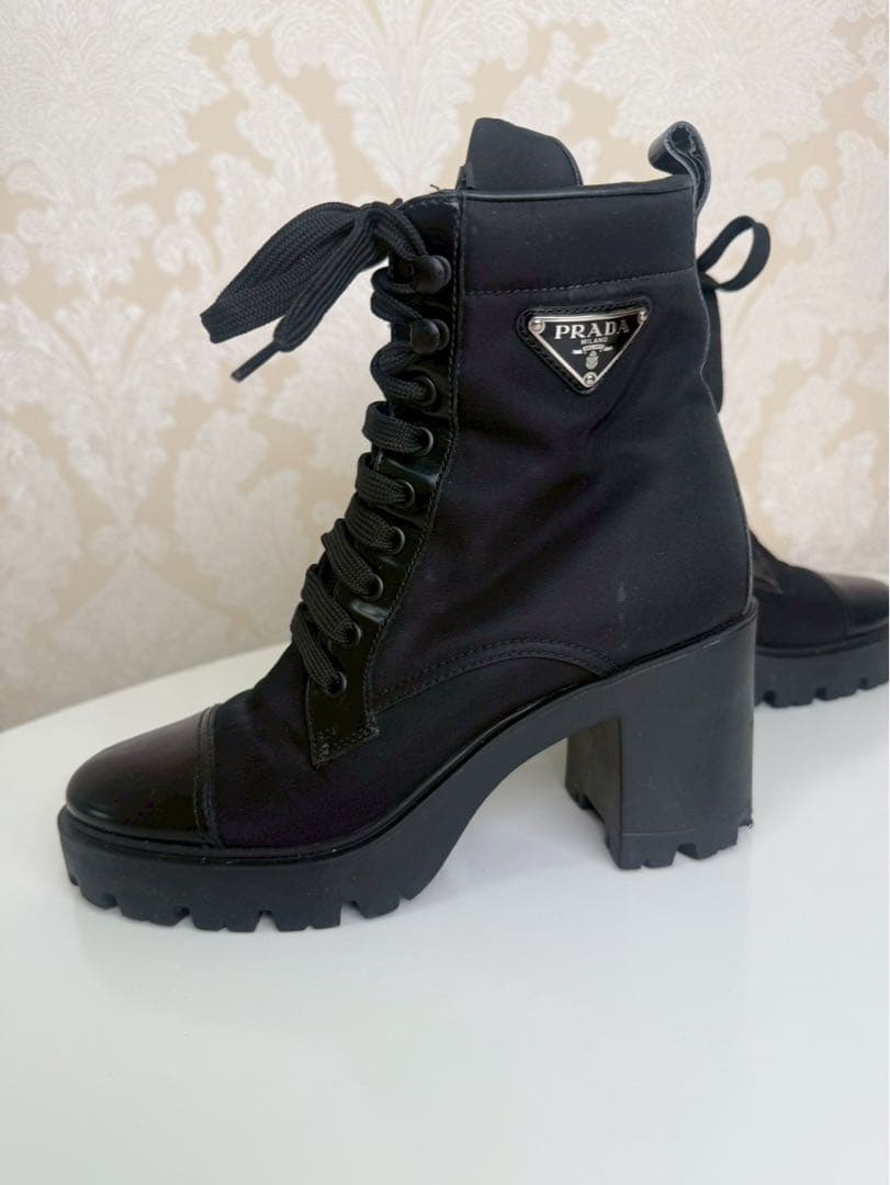 【極美品】PRADA プラダ モノリス ナイロン×レザー アンクルブーツ 37