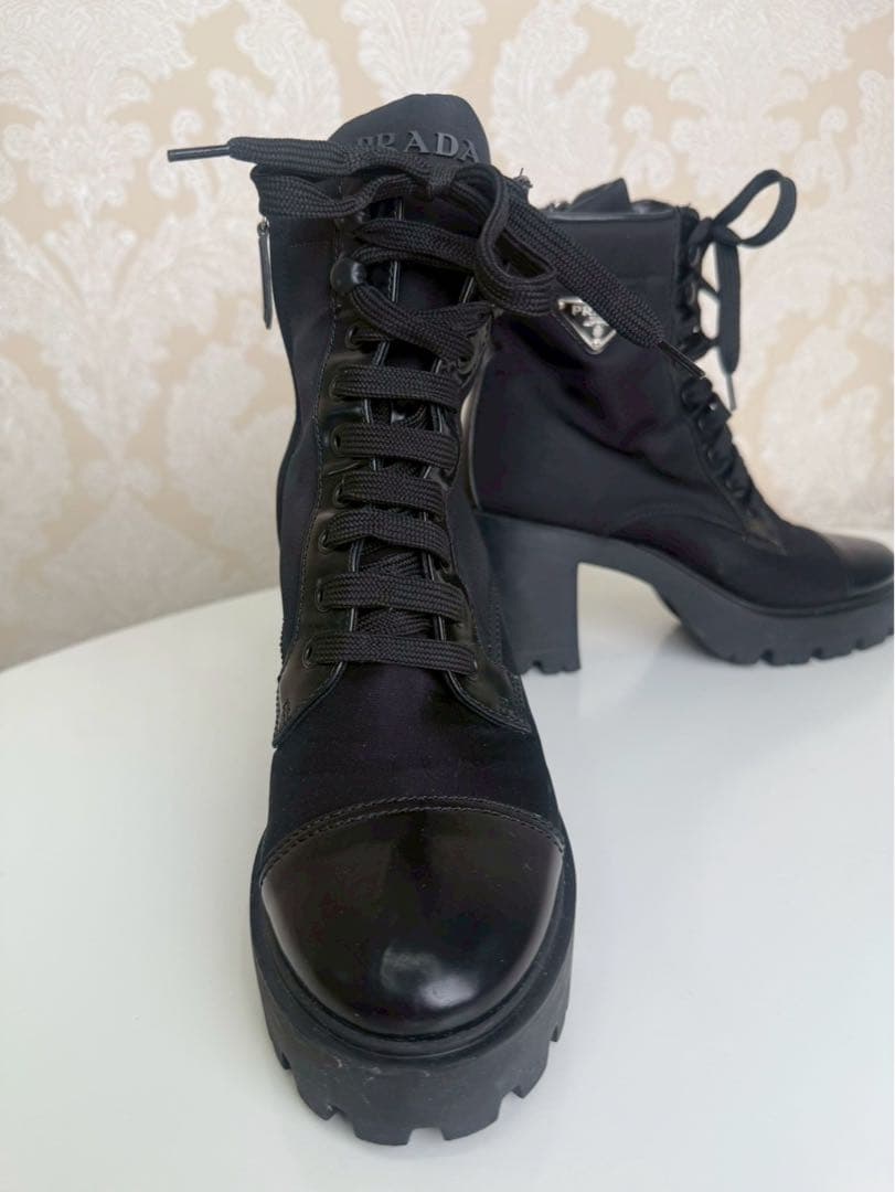 【極美品】PRADA プラダ モノリス ナイロン×レザー アンクルブーツ 37