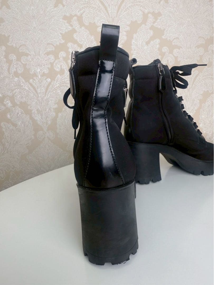 【極美品】PRADA プラダ モノリス ナイロン×レザー アンクルブーツ 37