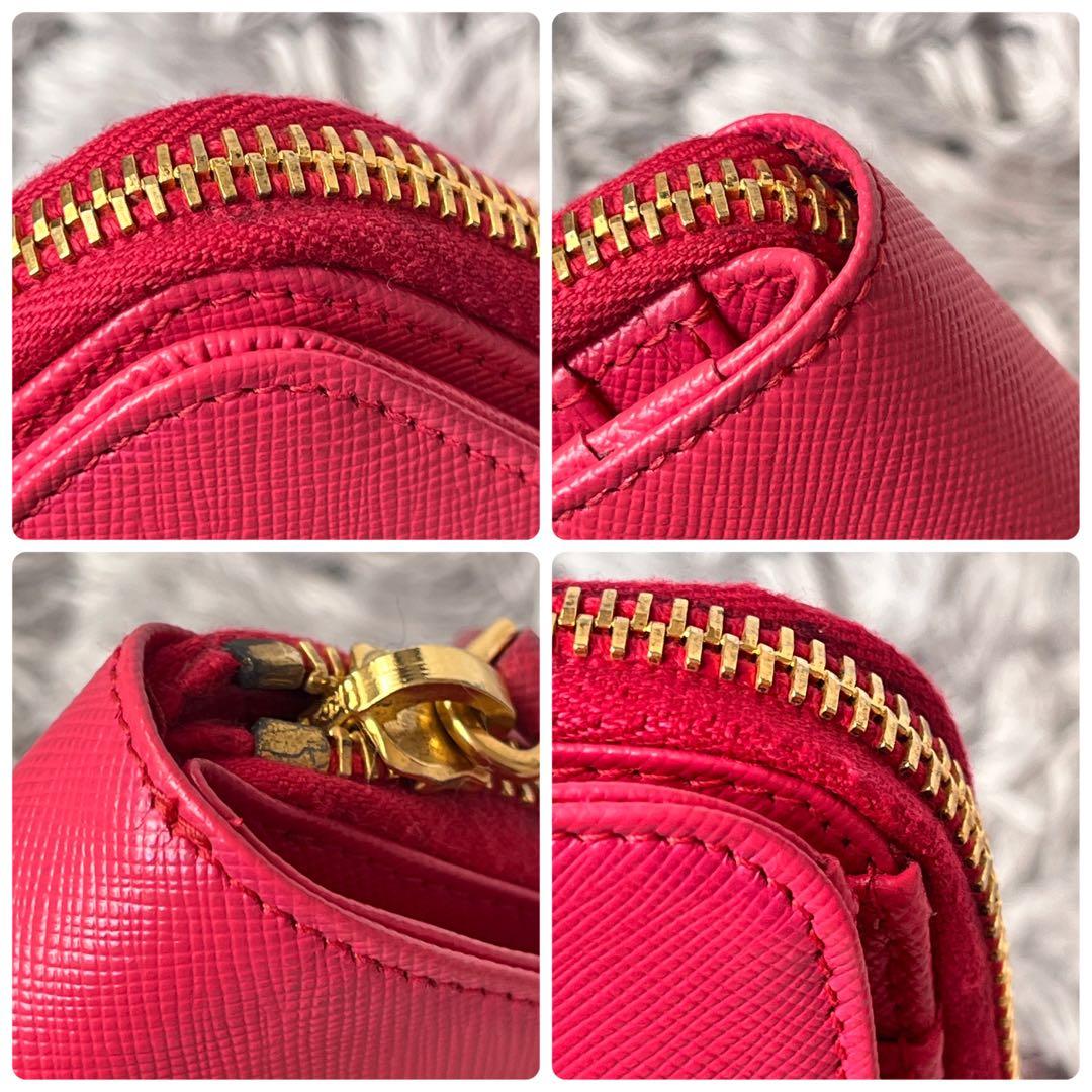 良品✨PRADA ミニ財布　ラウンドジップ　三角ロゴ　サフィアーノ　ピンク
