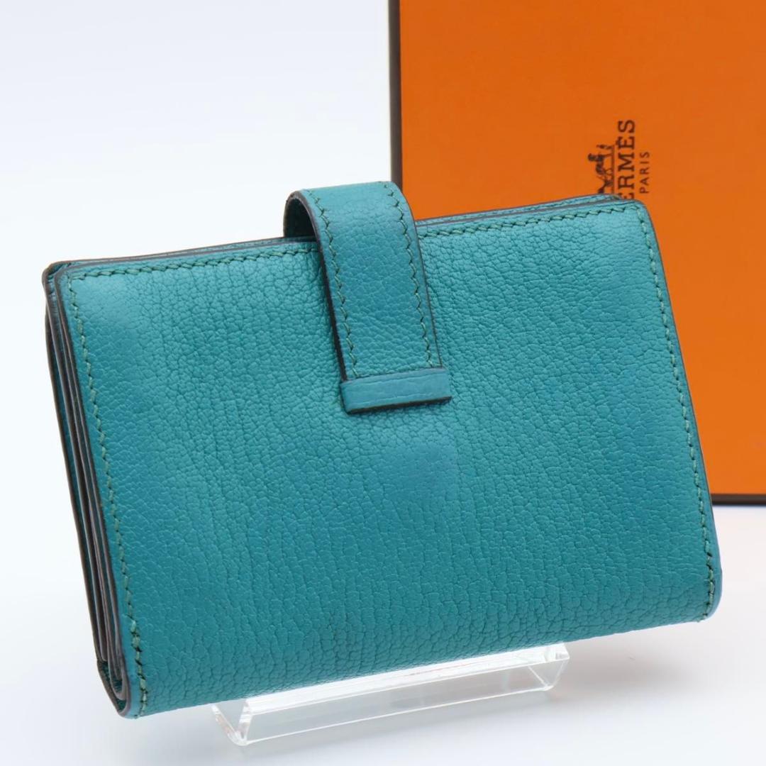 【極美品】HERMES ベアンミニ シェーブル　グリーン系二つ折り財布