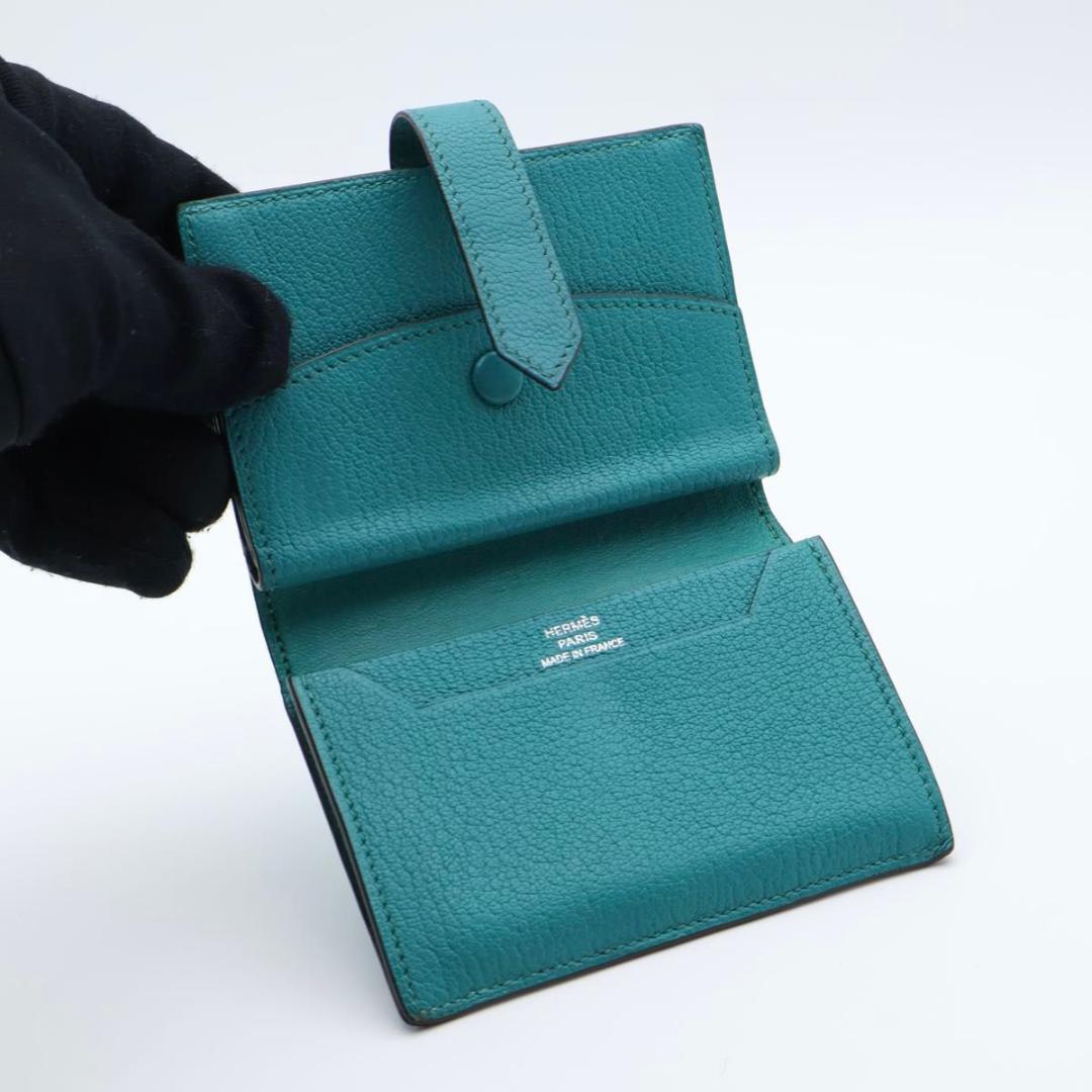 【極美品】HERMES ベアンミニ シェーブル　グリーン系二つ折り財布