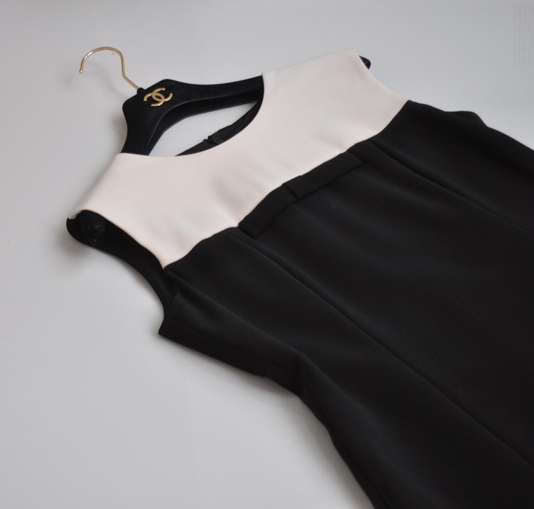 ルネ ♡ 上品 バイカラーワンピース 黒×アイボリー白 フロント小リボン