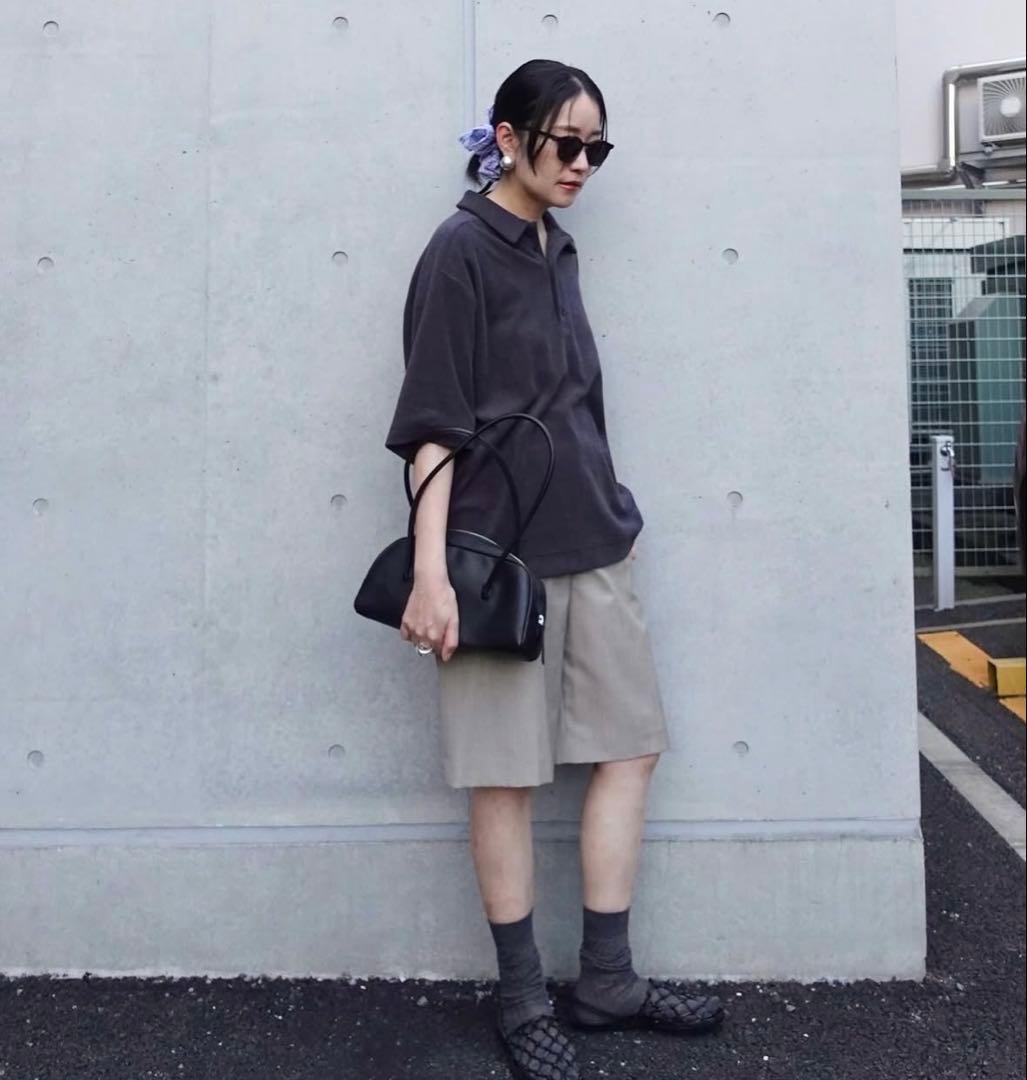 anuke アンヌーク Pile Polo Tops チャコールグレー パイル