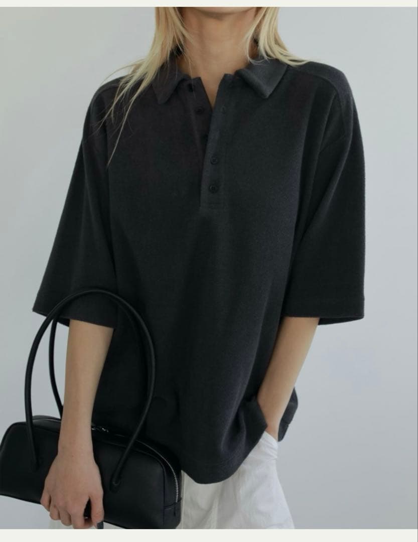 anuke アンヌーク Pile Polo Tops チャコールグレー パイル