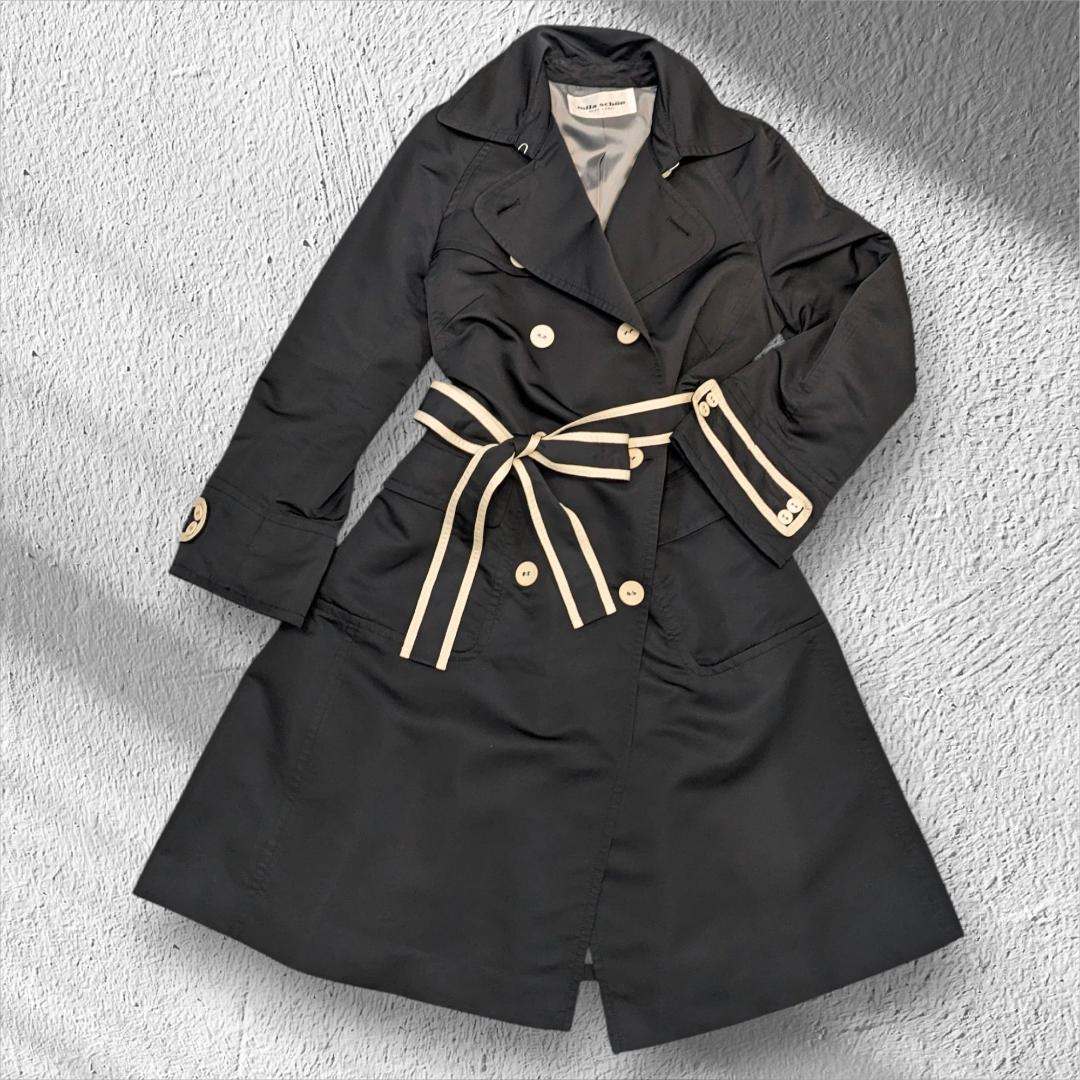 赤字覚悟 セール 美品 mila schön 上品 トレンチコート 黒 L～XL