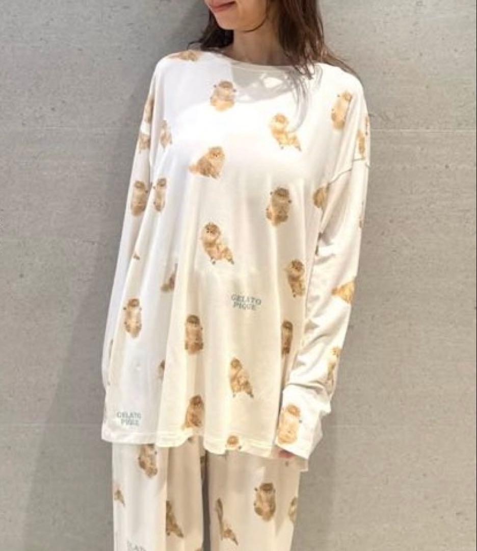 【新品】ジェラートピケ　ポメラニアン総柄ロンT &ロングパンツ