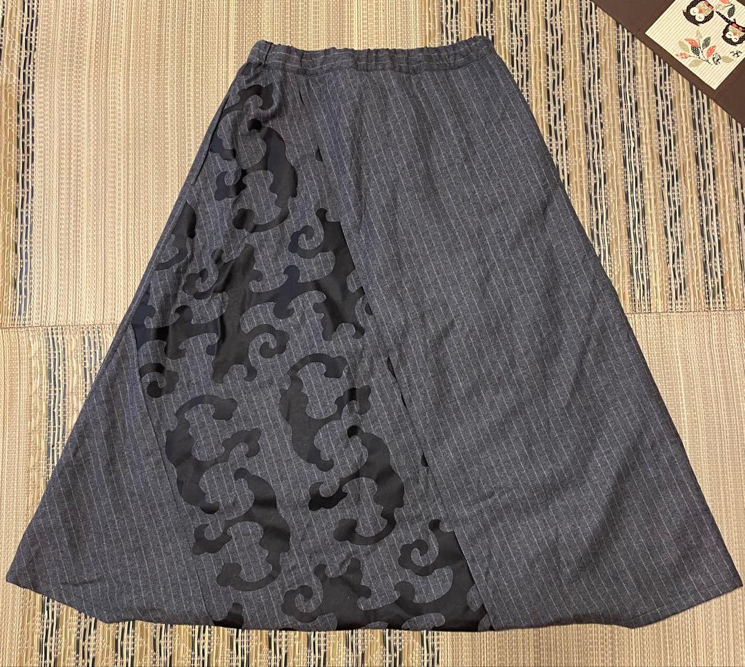 SOU SOU 梳毛間道 富士/濃灰×怒涛 M サルエル風 ウール 男女兼用