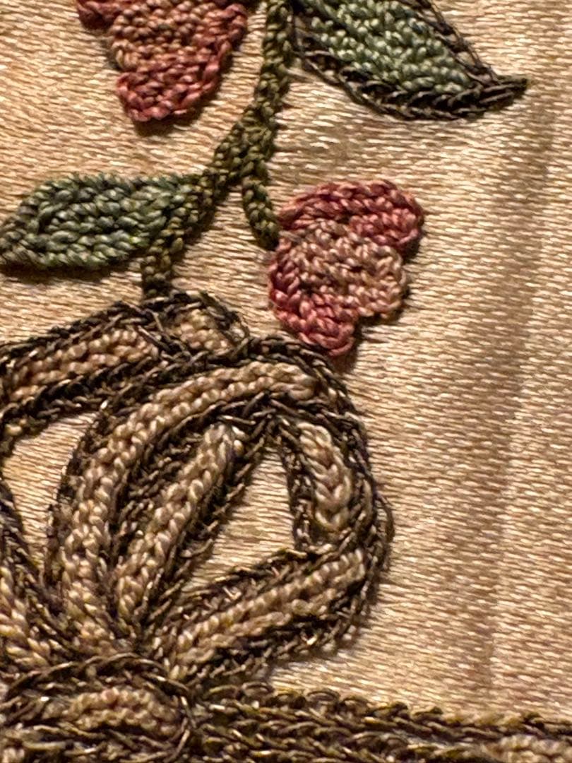 アンティーク19世紀 シェニールChenille刺繍 タフタバッグ
