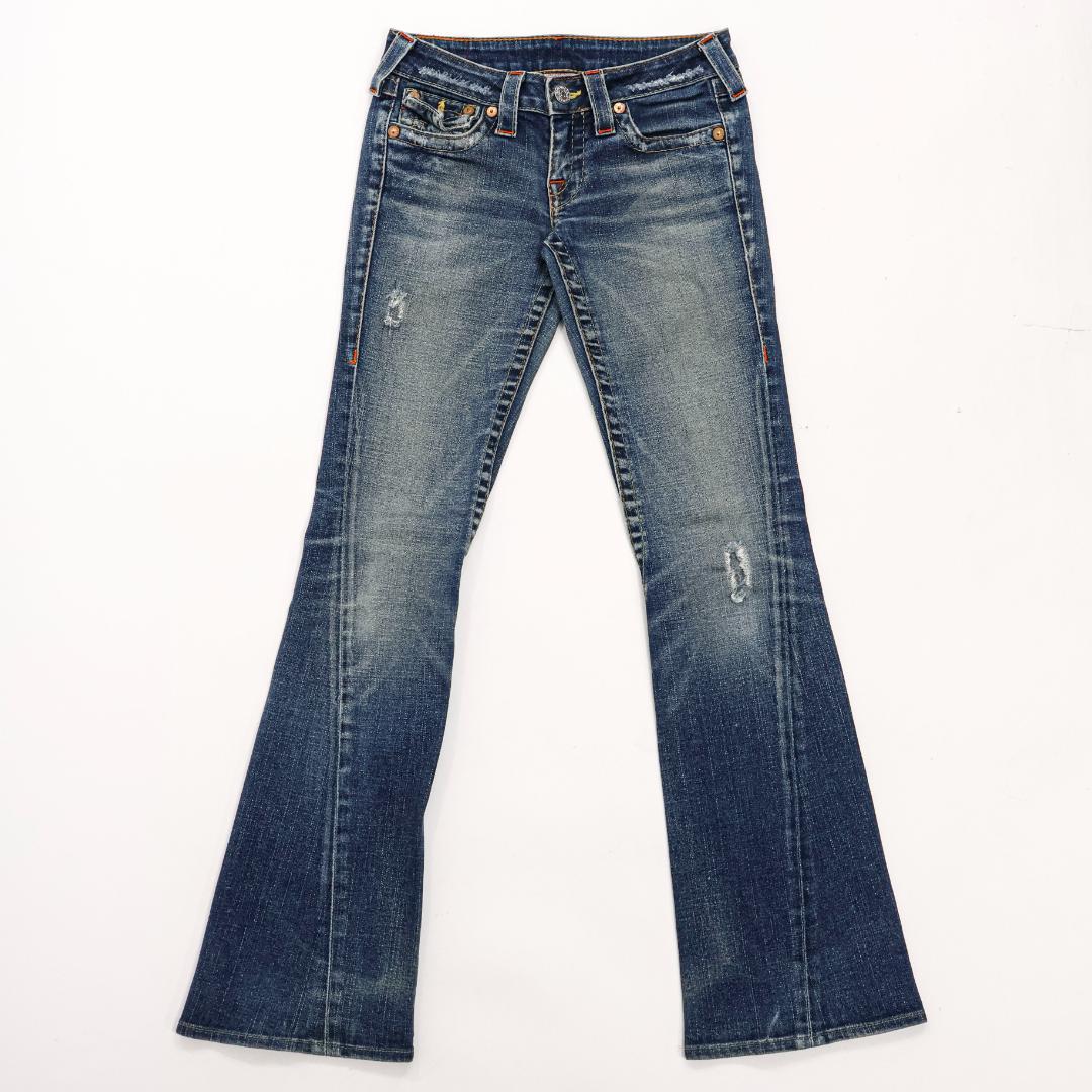 H6234-18トゥルーレリジョンJOEY USA製ダメージ加工フレアジーンズ