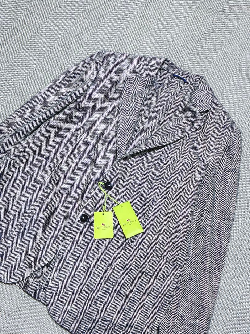 タグ付き新品 ETRO シルク混 ヘリンボーン テーラードジャケット イタリア製