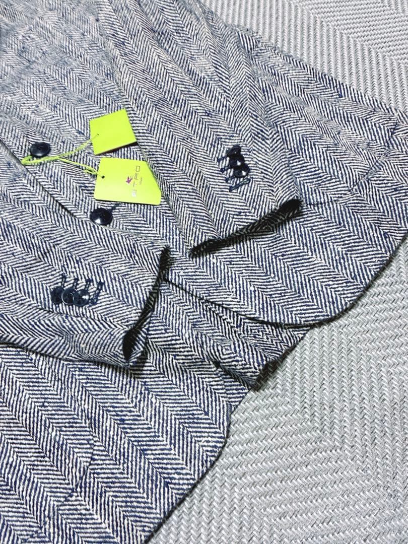 タグ付き新品 ETRO シルク混 ヘリンボーン テーラードジャケット イタリア製