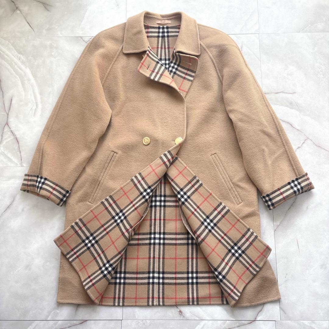 【希少】バーバリー カシミヤ ダブルフェイス ロングコート 金ボタン ベージュ