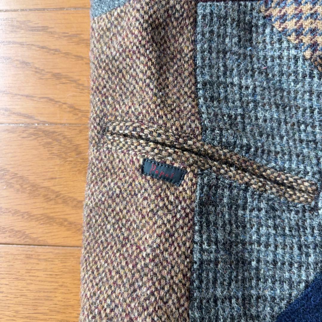 Papas x Harris Tweed ウールパッチワークベスト ジレ