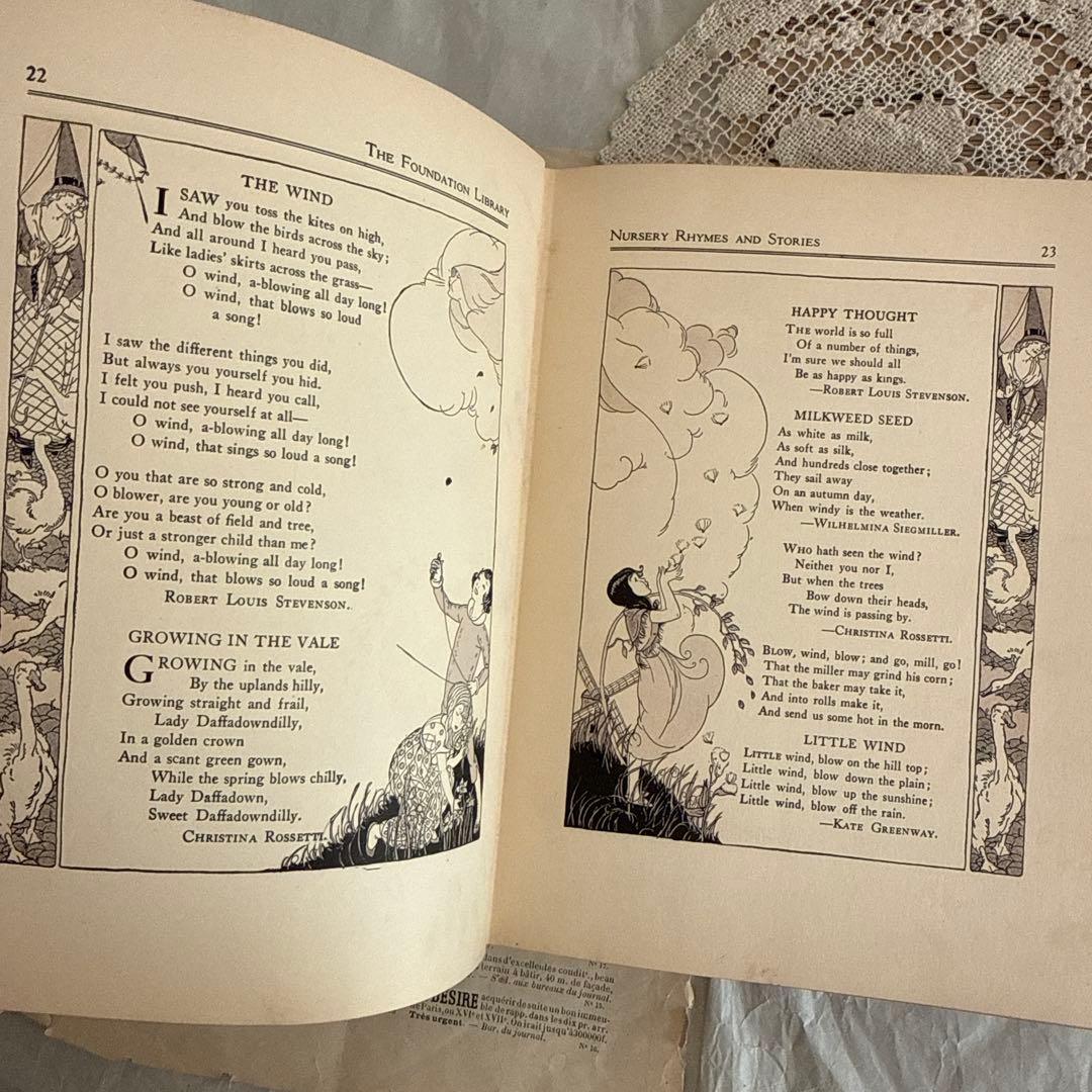 ステキな挿絵アンティーク児童書　洋書　古書　絵本ジャンクジャーナル素材　童話