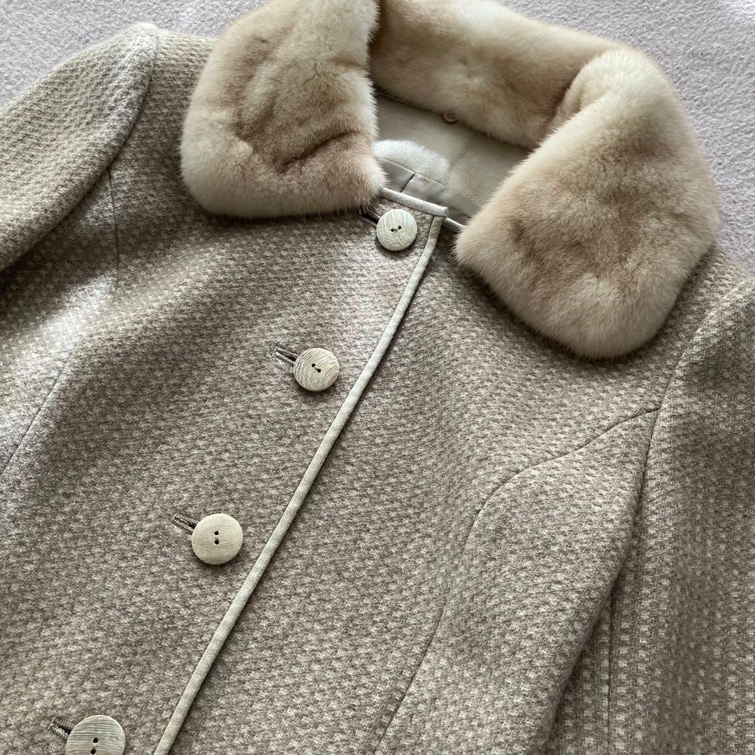 美品　FOXEY フォクシー　ミンク襟付きノーカラージャケット