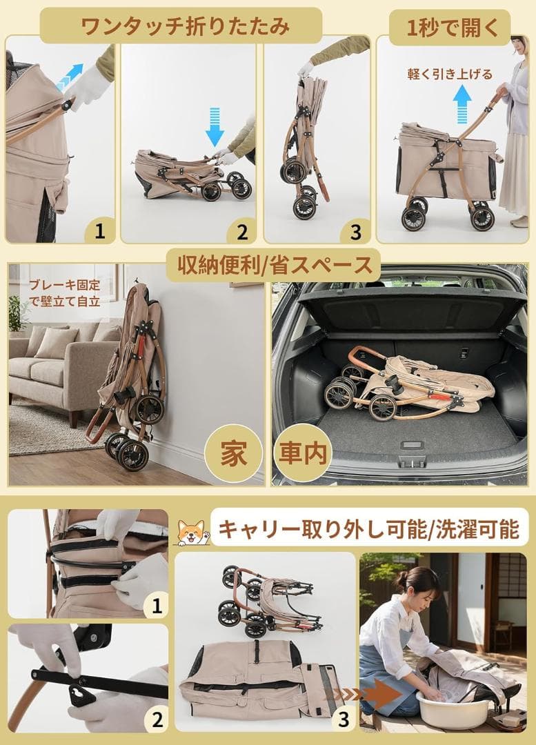 【低床型 ·大空間】MILA&LOUIS 中型犬ペットカート 大空間しっかり包み