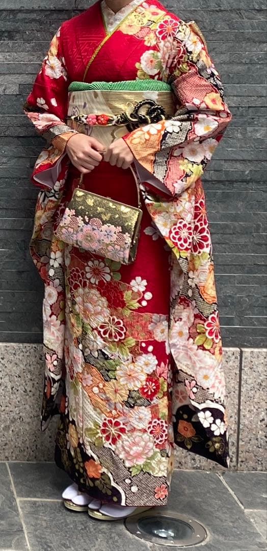 【ぴり】振袖フルセット（赤）一蔵＆オンディーヌ 美品 正絹