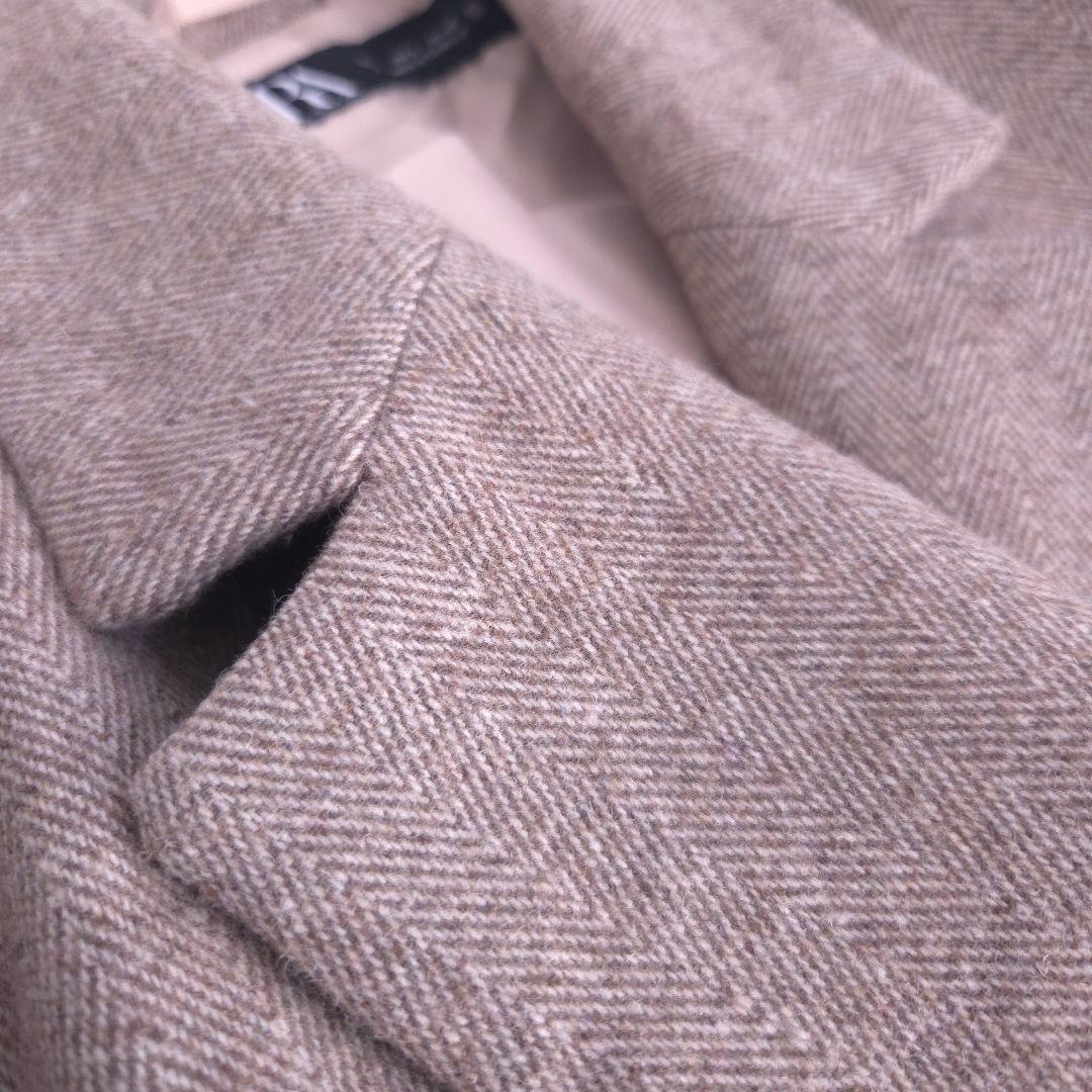 美品 ザラ ヘリンボーンウールブレンドストレートブレザー L