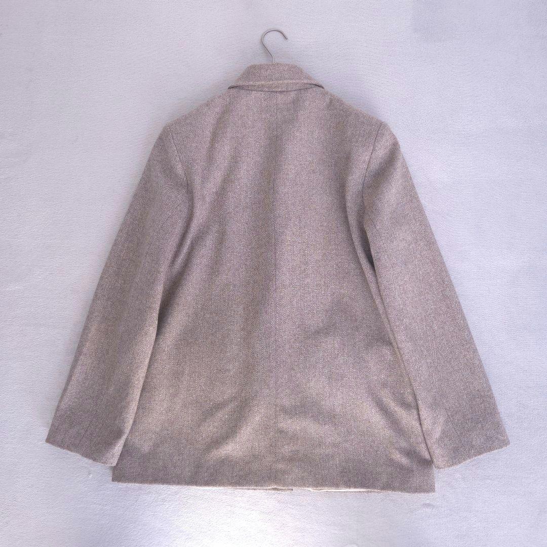 美品 ザラ ヘリンボーンウールブレンドストレートブレザー L