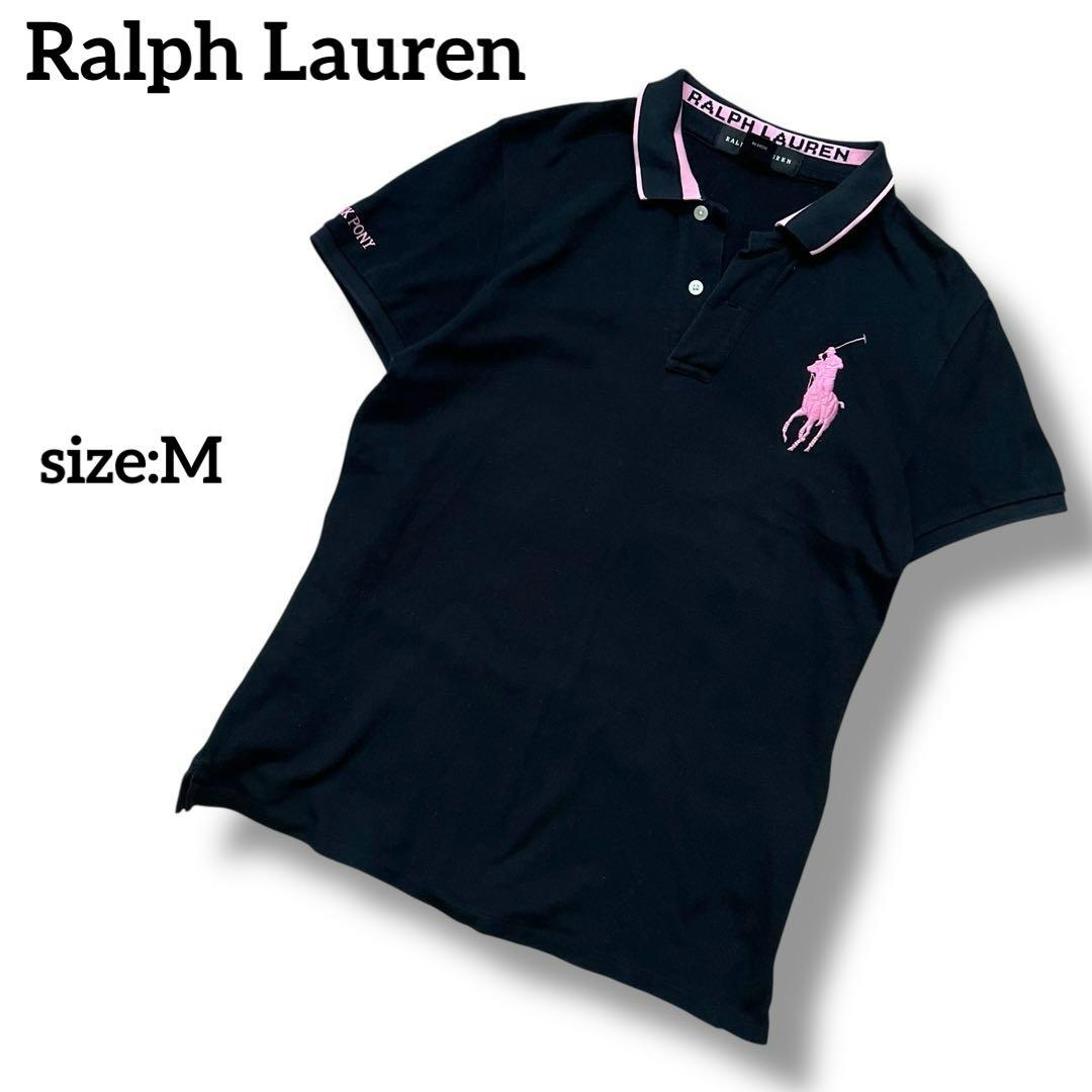 Ralph Lauren　pink pony　ポロシャツ　黒ピンク　刺繍　M