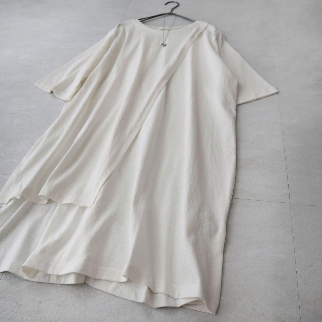 新品ホワイトショコラフィネセンタースリットコットンTシャツカットソー洗濯機洗い可