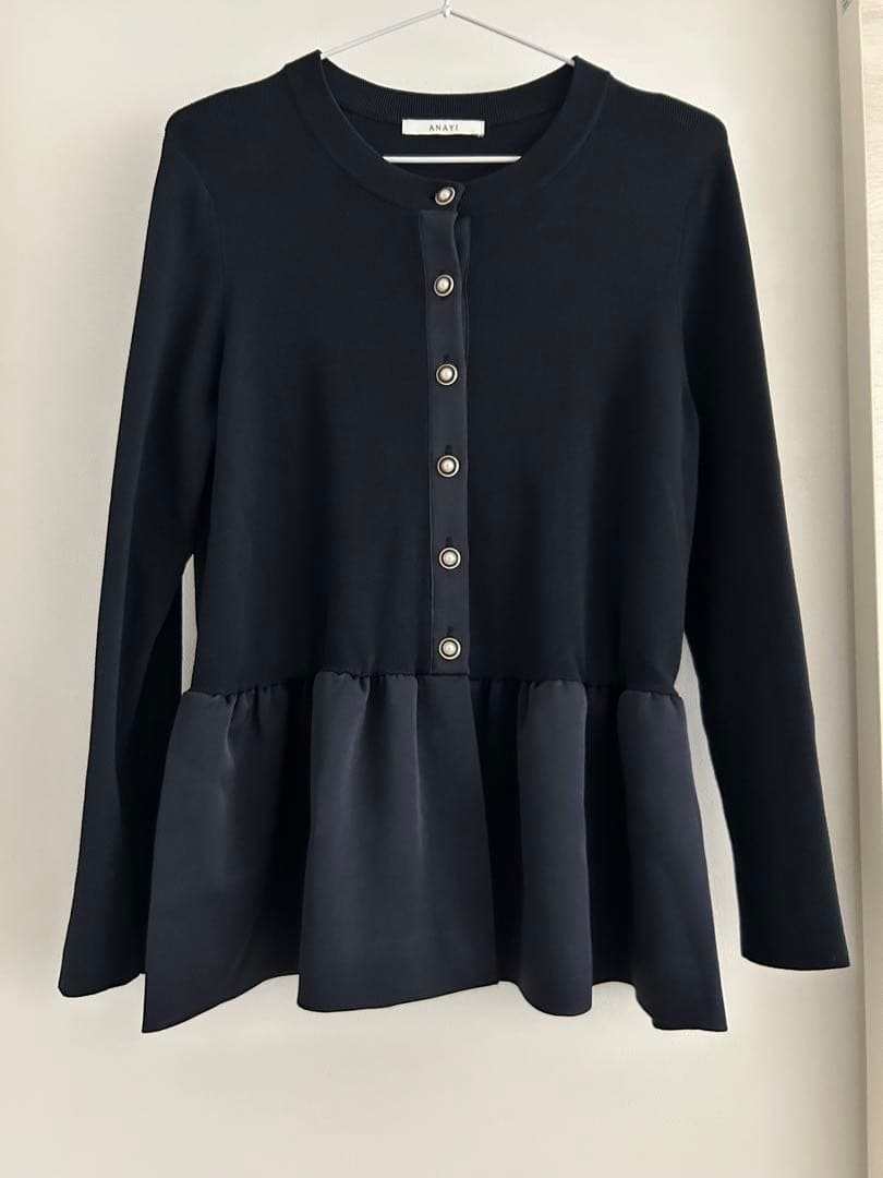 新品 25aw アナイ 布帛コンビペプラム カーディガン ネイビー セレモニー