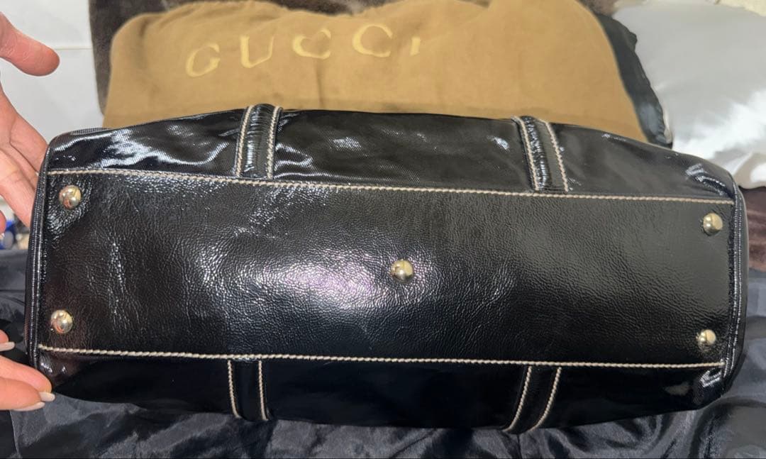 美品 GUCCI ブラック ボストンバッグ レザー インターロッキング