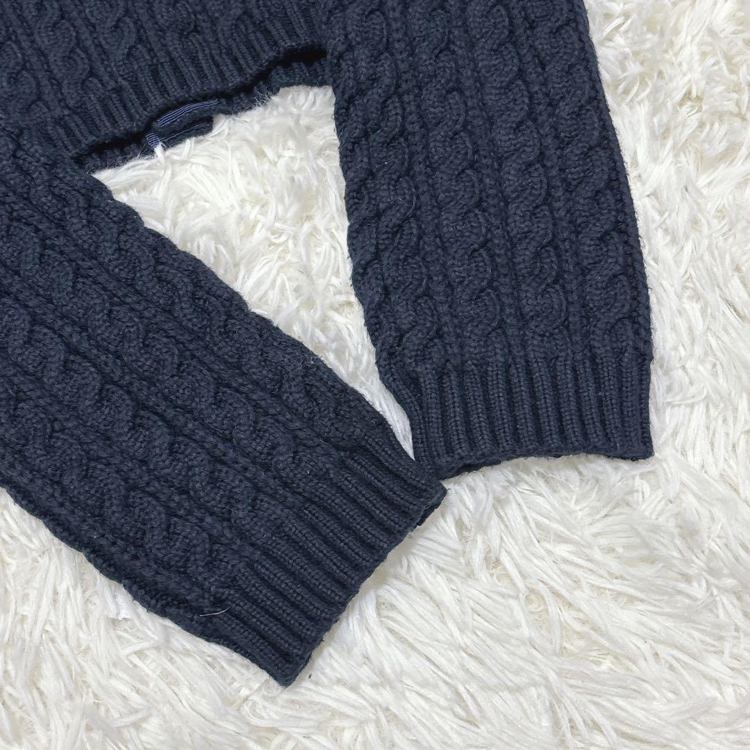 美品☆MACPHEE ニットケーブルカーディガン　金ボタン　ネイビー　S