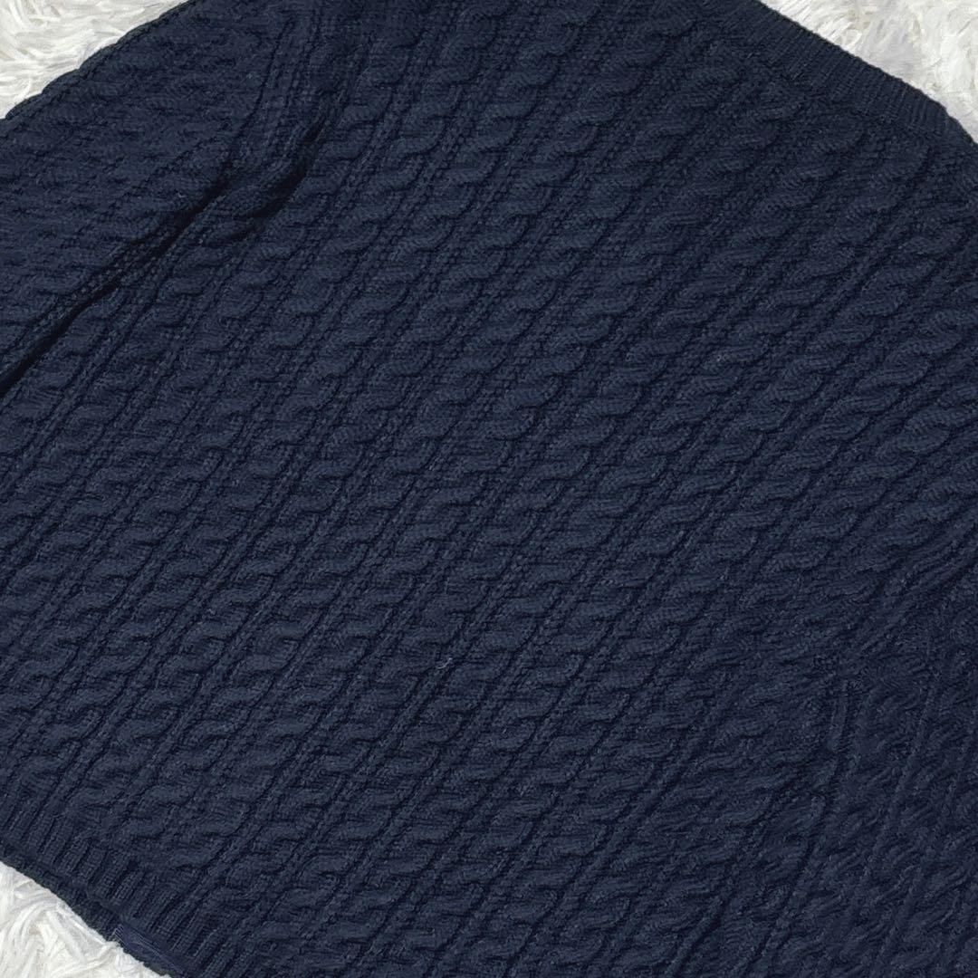 美品☆MACPHEE ニットケーブルカーディガン　金ボタン　ネイビー　S