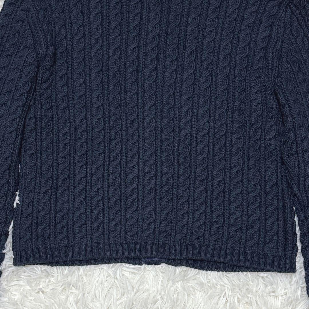 美品☆MACPHEE ニットケーブルカーディガン　金ボタン　ネイビー　S