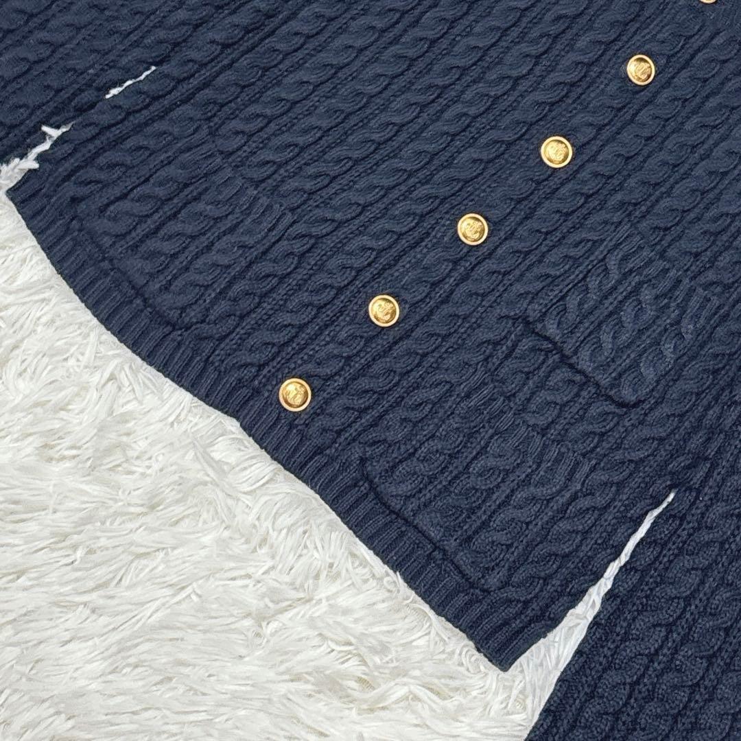 美品☆MACPHEE ニットケーブルカーディガン　金ボタン　ネイビー　S