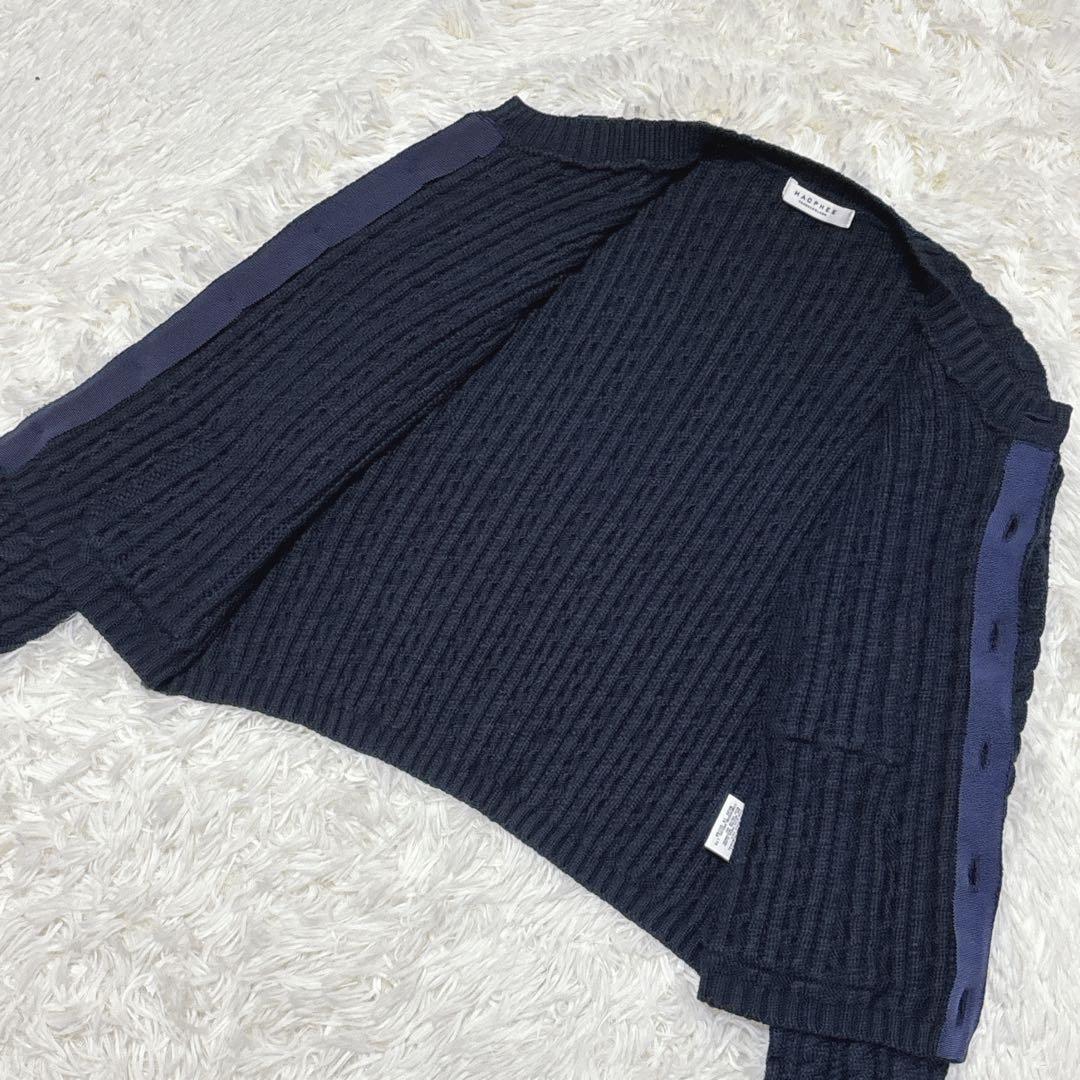 美品☆MACPHEE ニットケーブルカーディガン　金ボタン　ネイビー　S
