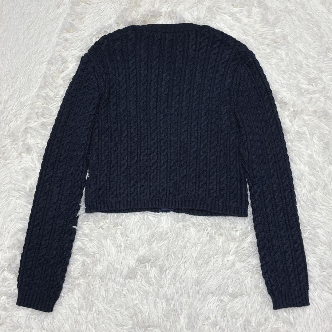 美品☆MACPHEE ニットケーブルカーディガン　金ボタン　ネイビー　S