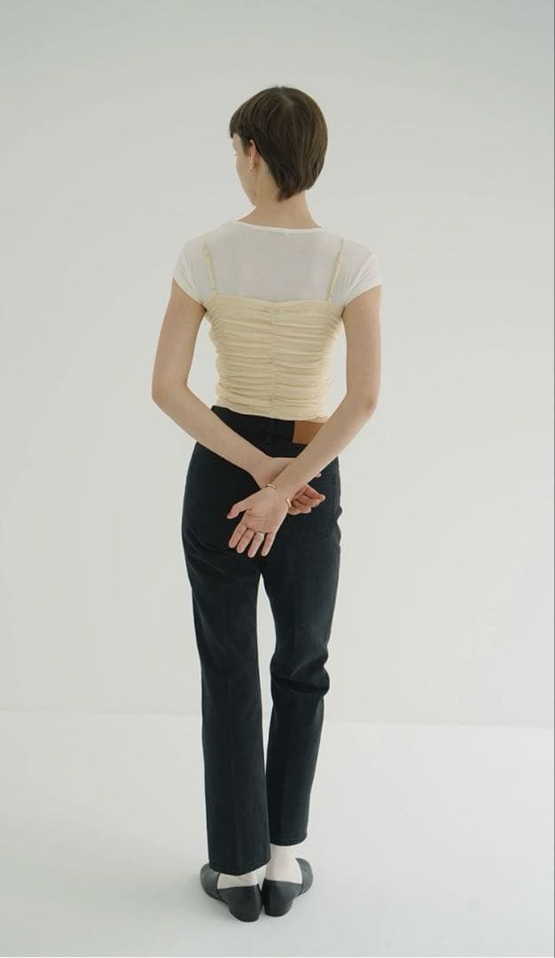 CLANE クラネ　SHIRRING CAMI TOPS IVORY