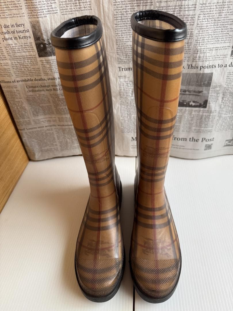 BURBERRY バーバリー チェック柄 ロングレインブーツ 24.5cm 長靴